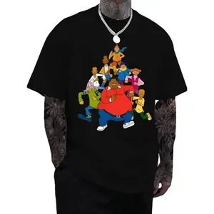 Fat Albert and Cosby's Child Pattern Print T-Shirt - Boutique 180g Thickened Cotton, Men's Fashion Casual, Short-Sleeved Crewneck, High-Quality Graphic Tee for Everyday Wear made in usa Top Black