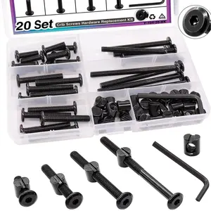 20 Set Crib Screws M6x20mm/40mm/60mm/80mm Baby Bed Crib Screws Hardware Replacement Kit,Bunk Bed Bolts Hex Socket Cap Screws Bolt with Barrel Nuts/Wrenches for Beds Furniture Headboards
