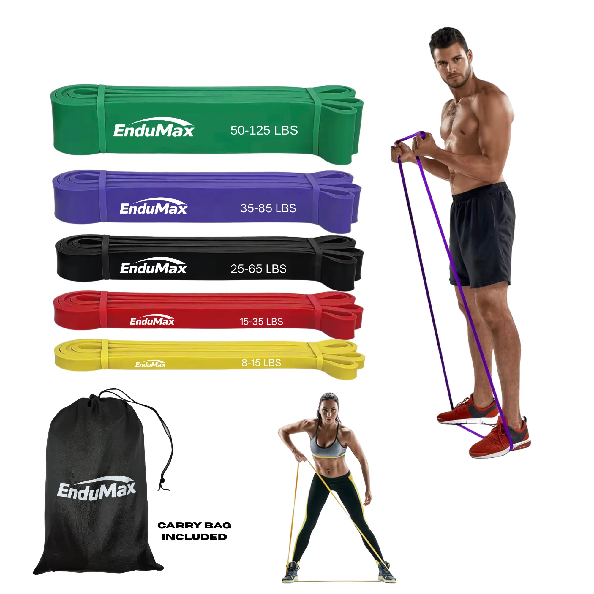 Resistance Bands Set of 5 Bands 100% Natural Latex to Offer Superior Elasticity, Durability & Consistent Resistance for Strength Training, Fitness, Yoga & Home Workouts, Pull Up Bands, assist bands 5 different resistance levels from 8 LB to 125 LB