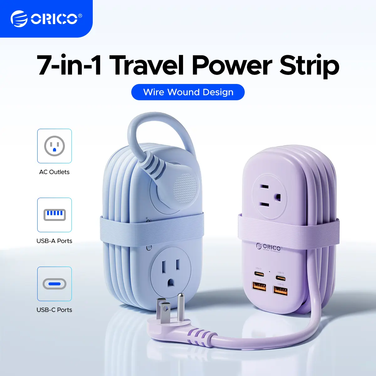 ORICO Multi-Power Travel Power Strip, 15W/20W/65W/100W Output, 2-4 AC Outlets & 3-4 USB Ports with 4FT Short Cord, Compact Cruise-Approved Charging Station for Travel, Hotel & Dorm-AP3