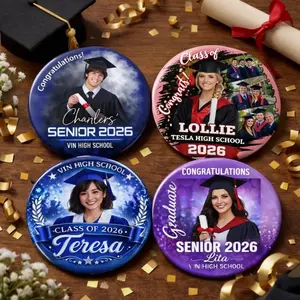 Custom Graduation Photo Pin Button 2026, Personalized Senior Button with Name School, Class of 2026 Grad Pin Gifts