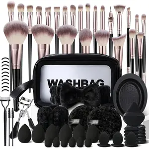 Glamorous 70-Piece Black Cosmetic Brush Collection Makeup Brushes Set - 25 Pro Brushes, Blending Sponges & Makeup Puffs & Cleaning Essentials & Portable Cosmetic Bag & Eye Makeup Accessories, Luxury Beauty Kit for Beginners & Pros