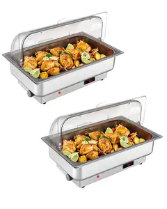 【GARVEE】2 Pack Rectangular Chafing Dish Electric Buffet Set,9QT Stainless Steel Food Servers and Warmers with Temperature Control for Catering, Wedding and Parties