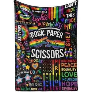 Colorful LGBTQ Blanket Soft Cozy Leisure Warm Bed Blanket for Couch & Bedroom, Flannel & Fleece Throw Blankets, Vibrant, Prideful, Rainbow, Ideal Gift for Gay Pride, Rainbow, Lesbian, Trans & Queer Friends, Birthday, Pride Month