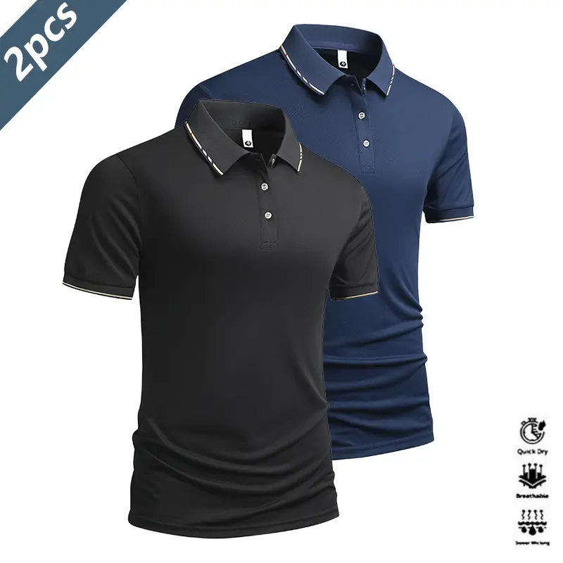 Men's 2-Piece Set, Fitted Colorblock Polo & Quick-Dry Shorts, Lightweight Outdoor Athleisure Outfit for Golf and Vacation