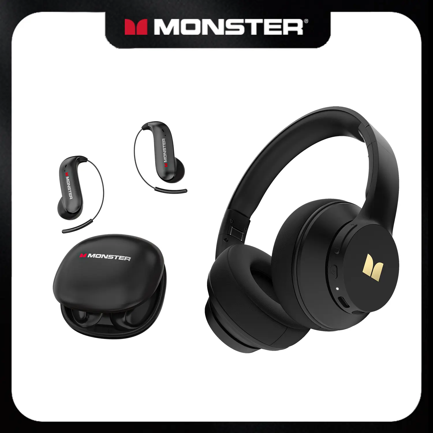 Monster Over-Ear Headphones & EarBuds Bluetooth Combo – Deep Bass, Clear Sound, Noise Cancelling Mic, Zero-Gravity Titanium Ear-Hook, Noise Isolation,Waterproof, 165H Playtime, Foldable Wireless Headset for Travel, Work - SummerWins - DealsForYouDays