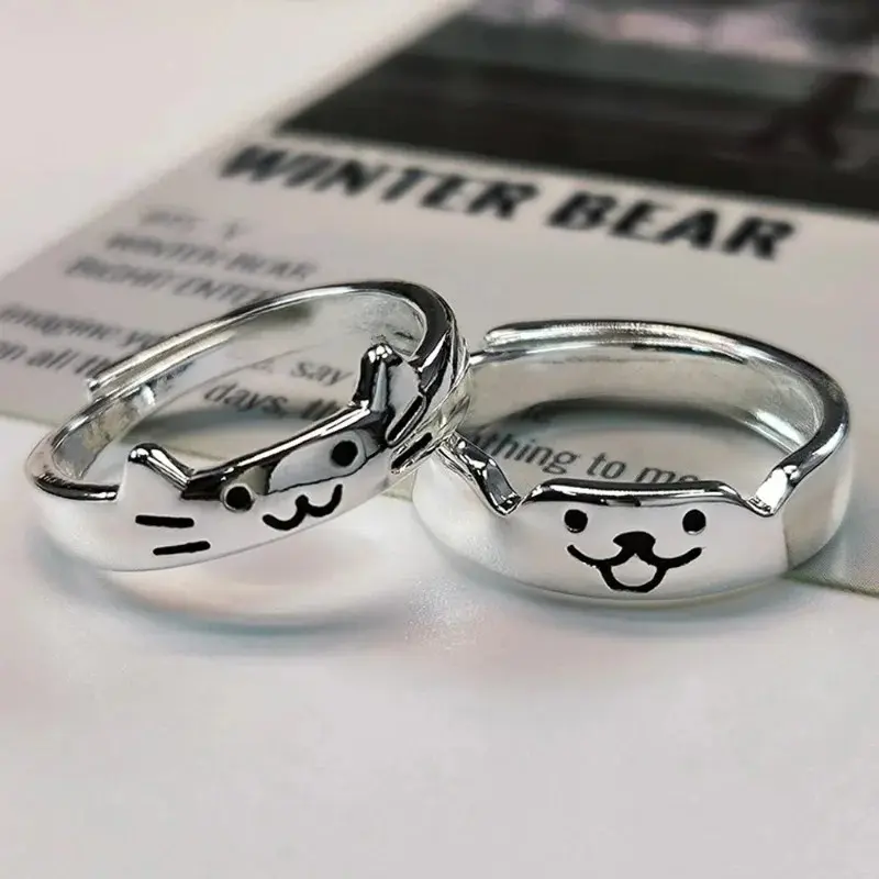 Cute Cat Dog Animal Double Rings - 2026 New Fashion Statement Couple Rings for Women & Men, Valentine's Day Party Jewelry Gifts