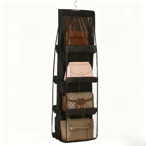 8 Pockets Clear Handbag & Purse Organizer Hanging Bag Storage - Space Saving Hanging Shelf for Closet, Wardrobe, Over Door (1 Pack, Black)