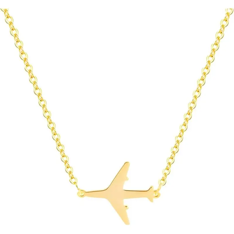 18K Gold Necklace for Women, Dainty vintage Airplane Necklace Sideways Necklace Pendant Trendy for Women, Elegant Necklace Adjustable Chain Simple Choker