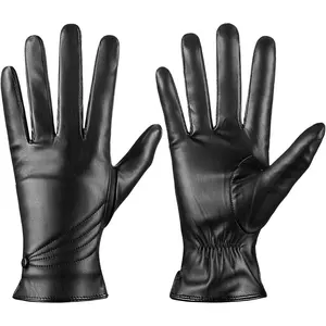 Winter Leather Gloves for Women, Warm Touchscreen Driving Texting Cashmere Lined Gloves-