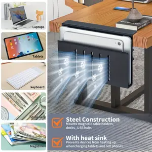 Desk Side Storage Holder, Laptop Stand for Under Desk, Magnetic Pen Holder, Cable Management Tray for Under Desk, Office, Home, School Hanging Desk Storage, Desk Mount, Office Desk Accessories
