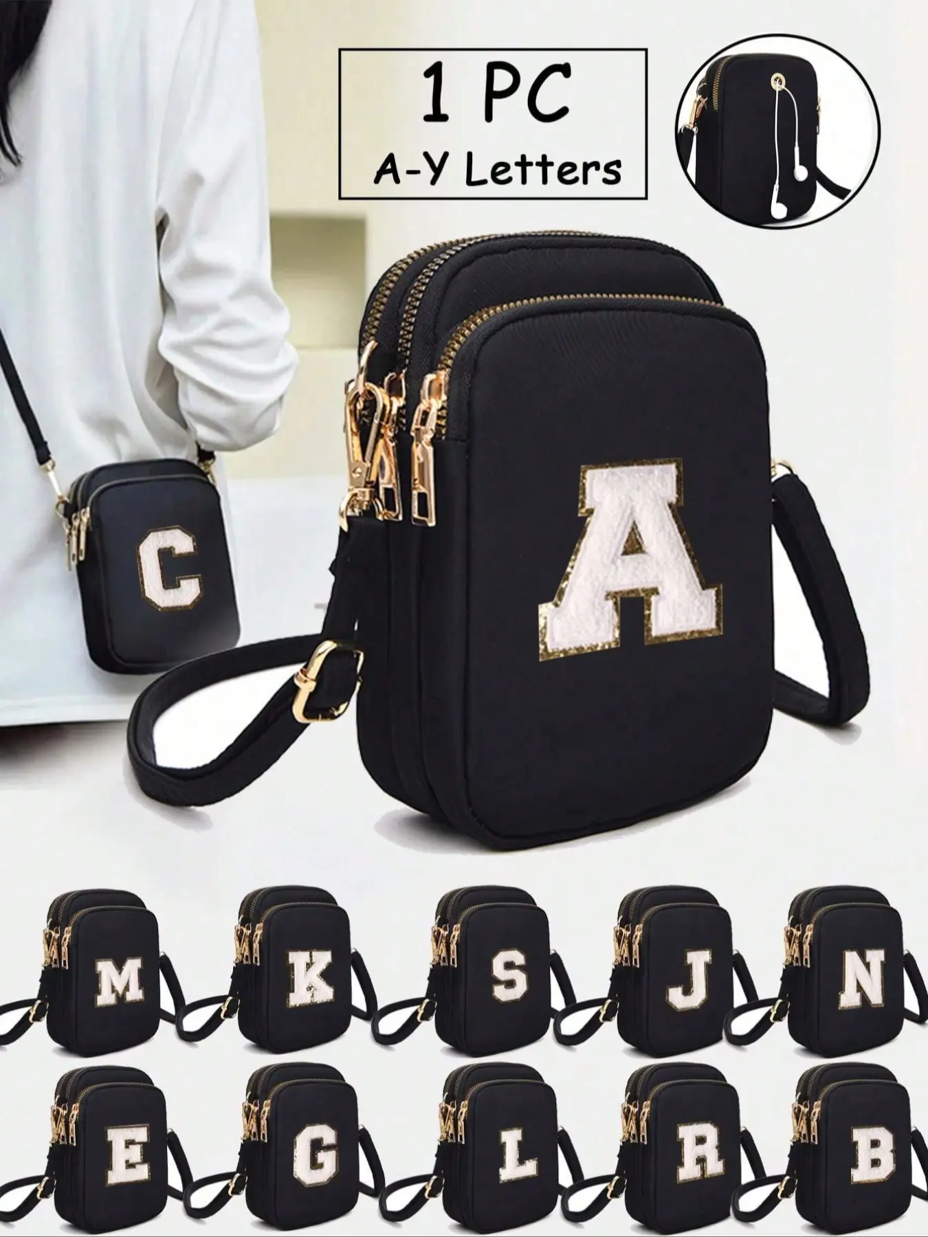 Casual Fashion Everyday Crossbody Bag, Letter A-Z Design, Mini Shoulder Bag with Phone Pocket, Large Capacity, Ideal Gift for Women and Girls