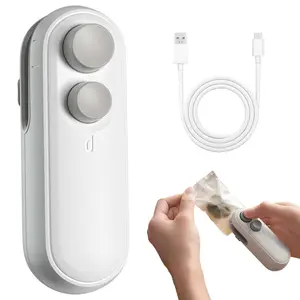 Mini Snack Bag Sealer Machine Rechargeable 2 in 1 with Cutter Keeps Food Fresh White Plastic Electric Heat Sealer Ideal for Selling Bags Compact and Practical