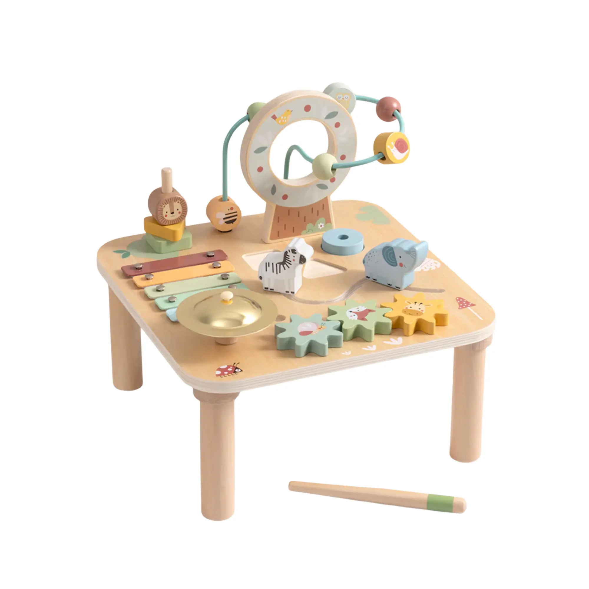 Wooden Activity Table for Toddlers – Montessori Busy Board with Bead Maze, Xylophone, Gears & Fine Motor Activities