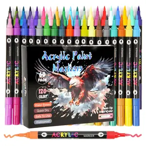 120 Colors Acrylic Paint Marker Pen Set, 60pcs/set Permanent Oil Marker Pen, Multifunction Art Supplies for Rock Painting, Fabric, Stone, Wood, Glass, Paper, Plastic, Christmas Gift, Acrylic Markers