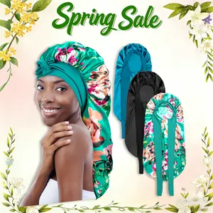 3 counts Bonnets for Black Women Braid Bonnet,  Soft and Breathable，Large Long Satin Bonnet for Braids, Natural Curly Hair，Silk Bonnet with Stretchy Tie Band Sleep Cap Hair Haircare Heatless