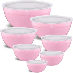 Pink Mixing Bowls with Airtight Lids, Stainless Steel Nesting Mixing Bowls Set of 7, Ideal for Baking, Prepping and Serving Food, Size 7, 3.6, 2.7, 2.1, 1.5, 1.1,0.8 QT, Stackable Design Durable Kitchenware