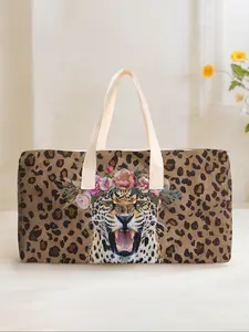 Large Capacity Corduroy Travel, Tiger Print Weekender Luggage, Casual Yoga Fitness Handbag, Travel Duffle Bag for Short Trips & Daily Commute, Travel Essentials Bag, Duffel Bag, Travel Bags