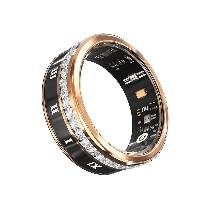 Fashion Diamond-Encrusted Titanium Steel Smart Ring |   Heart Rate & Blood Oxygen Monitoring |   Pedometer & Multifunctional Sports Fitness Tracker