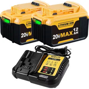 2Pack Upgraded 12.0Ah 20Volt Max Replacement for DEWALT 20V Max Battery and Charger Combo DCB200 with 12V/20V DCB112 Station Kit Compatible with Dewalt 20Volt X*R Battery