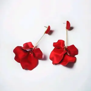 KAMIYA Red Flower Earrings with Simple Design and Elegant Style