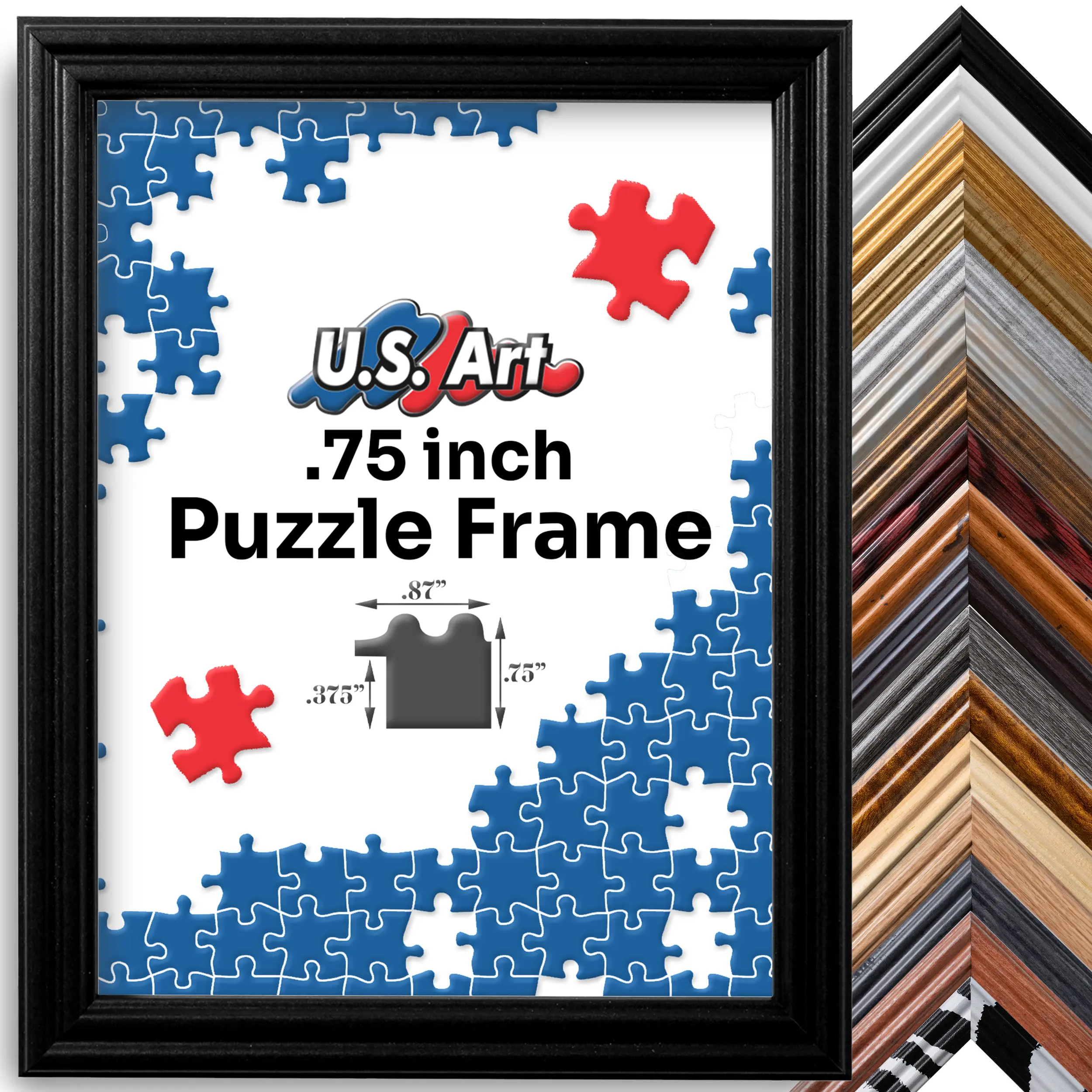 .75" Wide Solid Wood Puzzle Frame with UV Blocking Plexiglass and Preinstalled Hangers for Jigsaw Puzzles 100% American Made