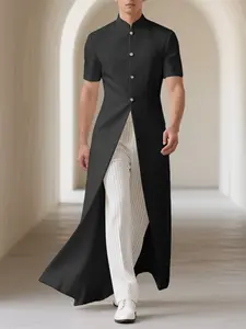 INCERUN Men's Fashion Casual Split Short Sleeve Midi-Length Blazer Jacket Tops, Perfect for Daily Wear, Stylish and Comfortable, Ideal for All Seasons