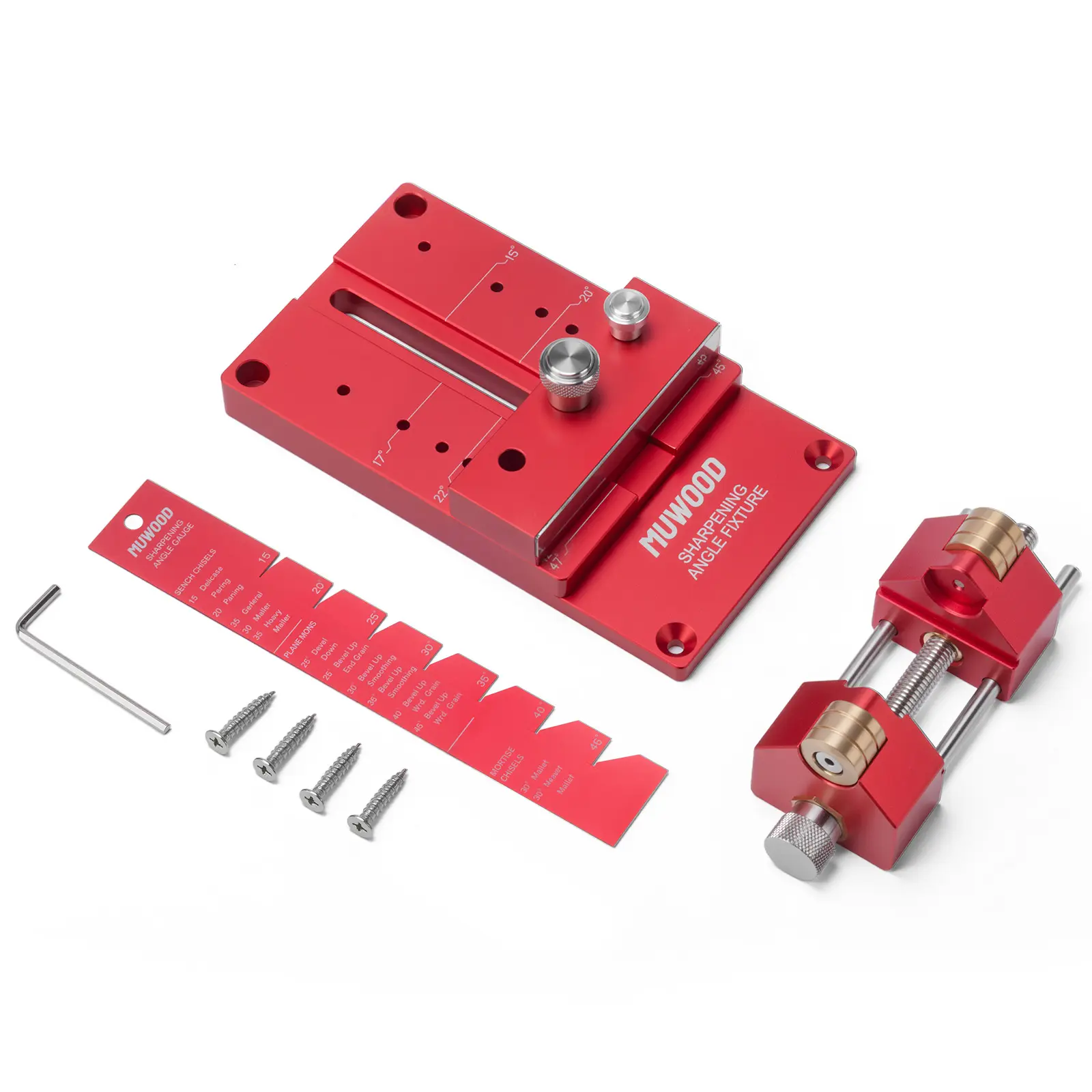 MUWOOD Woodworking Chisel Precision Edge Sharpening Kit - Angle-Adjustable Sharpening Jig with Angle Gauge, Adjustment Knobs, Locking Screw, Anodized CNC-Machined Aluminum Alloy Blade Holder, Extended Roller, Rust-Resistant, Easy Operation, Universal Fit,