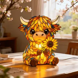 Handcrafted Highland Sunflower Highland Cow Desk Lamp, powered by USB, cute cow-shaped night light, Decorative Lamp, suitable for decoration in bedrooms and living rooms. It is an ideal gift for friends, family and loved ones. Nightlight