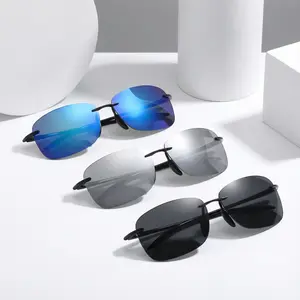 Paleshy 3 Pairs TR90 Ultralight Rimless Polarized Sunglasses 2025 Unisex Square UV Protection Sunglasses for Fishing Golf Baseball & Driving