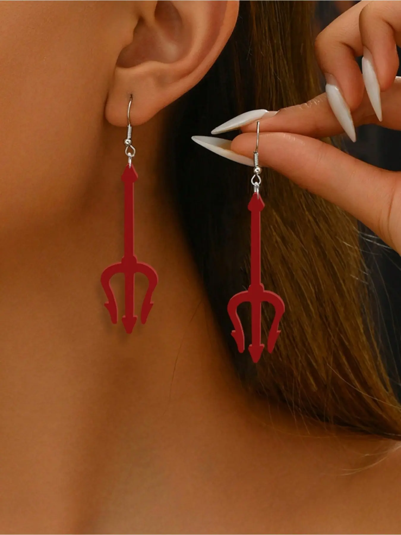 1 pair of Devil Horn Devil Fork Red Stainless Steel Punk Earrings, suitable for parties Valentine's Day Heart Flame