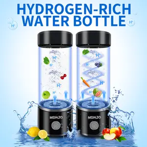 2025 Black Warrior 2PS Set Hydrogen Water Bottle 1500PPB Portable Hydrogen Water Bottle Generator Glass, Hydrogen Rich Water Dispenser with SPE & PEM Technology, for Home Office Fitness Travel Outdoor Sports