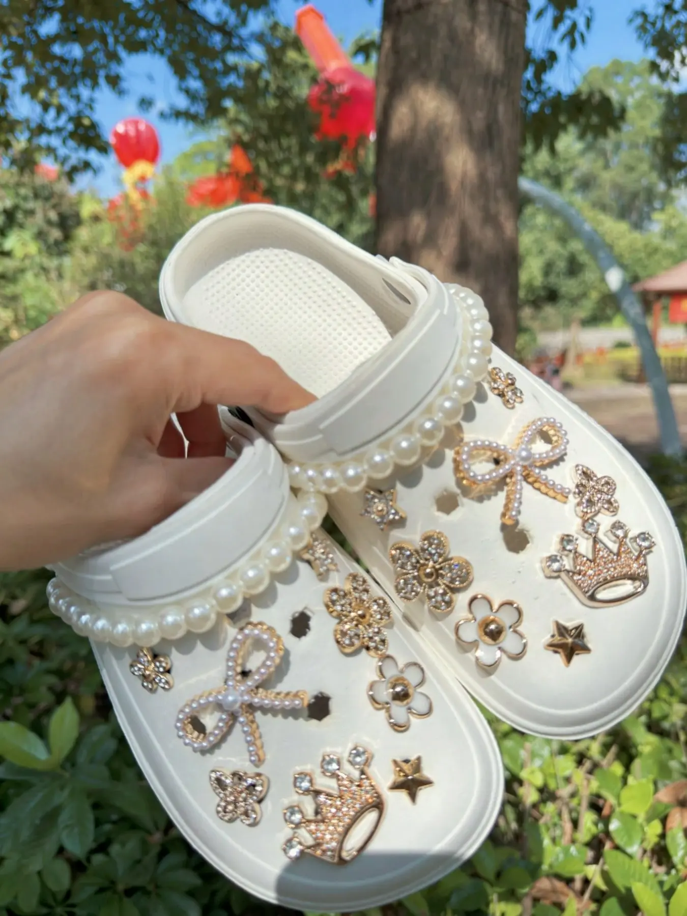 18 Piece Abs Pearl Chain Set, Butterfly Knots, Crown, Flower, Star Shoe Charms for Slippers, DIY Decoration, Multi-Functional Clips, Shoe Chains, Shoe Accessories, Decorative Shoe Accessories