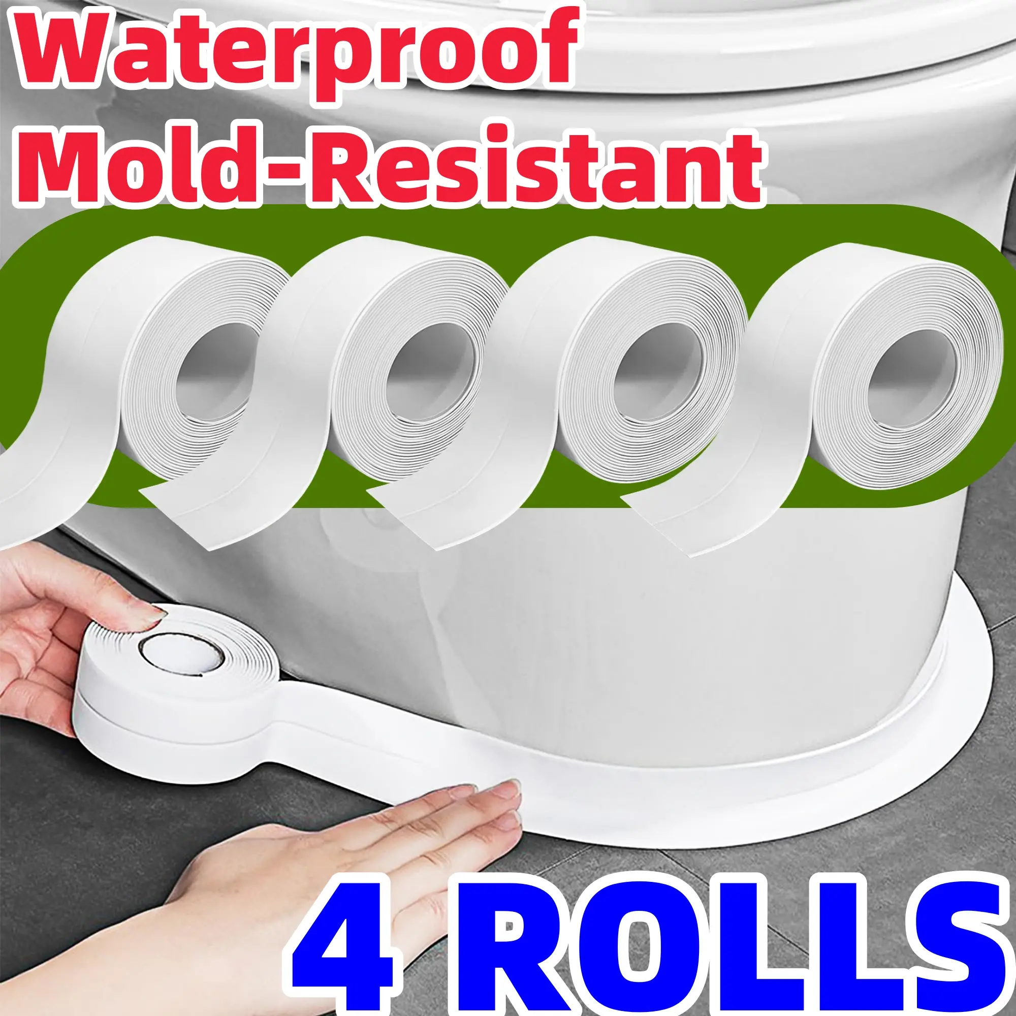 4 ROLLS Mold-Resistant Self-Adhesive Caulk Tape – Waterproof Bathroom/Kitchen Sealant for Toilet Seals, Sinks & Counter Edges, Caulk Tape, Sealing Tap