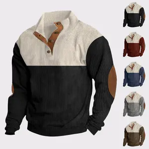 Men's Fashion Henley Shirt, Color Block Patch Half Placket Button Pullover, Regular Fit Casual Long Sleeve Collared Sweatshirt, Spring Fall Daily Wear Top, Perfect Christmas Gift for Men Stylish