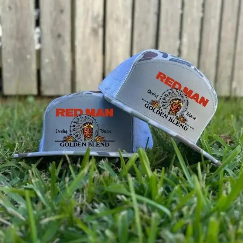 7 Panel RM Chewing Toobacco Trucker Hat - Summer Drinking Cap Tan Camo Snapback Hat for Hunting and Partying Vintage Golden Blend