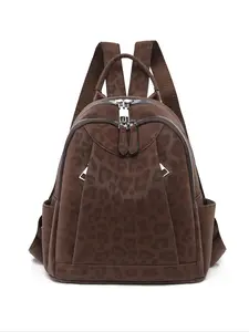New Leopard Print PU Shoulder Bag, Fashionable Versatile Trendy Korean Style Lightweight Travel Backpack, Commuter Casual Backpack