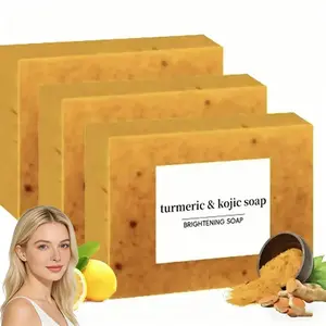 3PCS Lemon Turmeric Kojic Acid Soap Bar for Dark Spot Remover & Brightening Cleanser for Face & Body Radiant Facial Skincare Body Wash