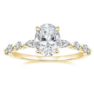 Oval Cut 3ct Cubic Zirconia Engagement Ring 14K Gold Plated Side Stones Promise Wedding Ring for Her Hypoallergenic Pear-shaped Stones y2k accessories