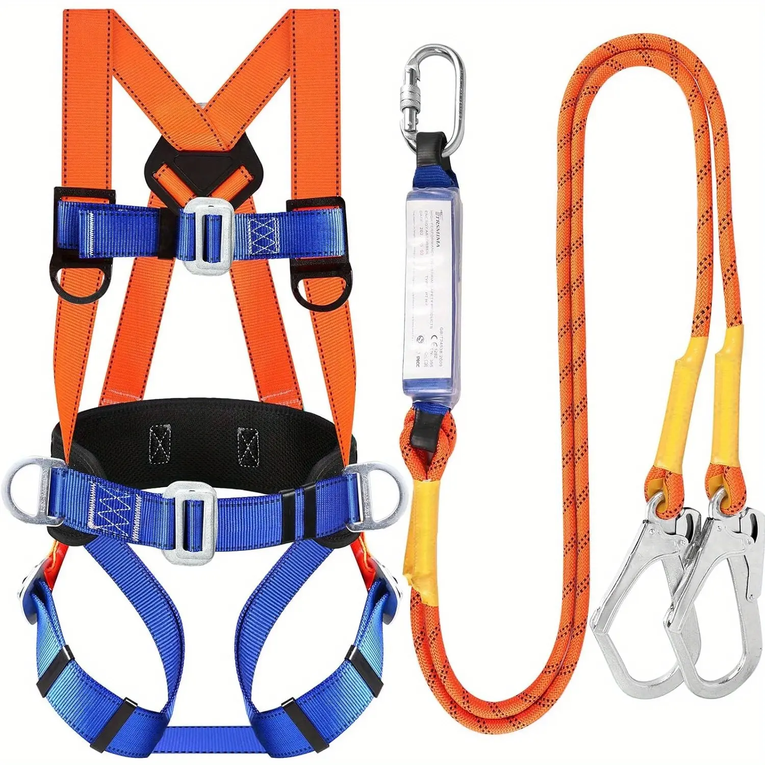 Construction Harness, Professional Full Body Fall Arrest Safety Kit with Shock-Absorbing Lanyard and Padded Waist Support for Roofing, Safetyequipment, Shock Absorbers