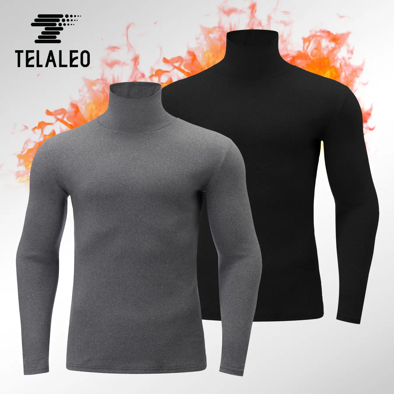 TELALEO Men's Thermal Tops 2 Pack, Plain Fleece Lined Turtleneck Pullover, Long Sleeve Winter Menswear, Thermal Menswear
