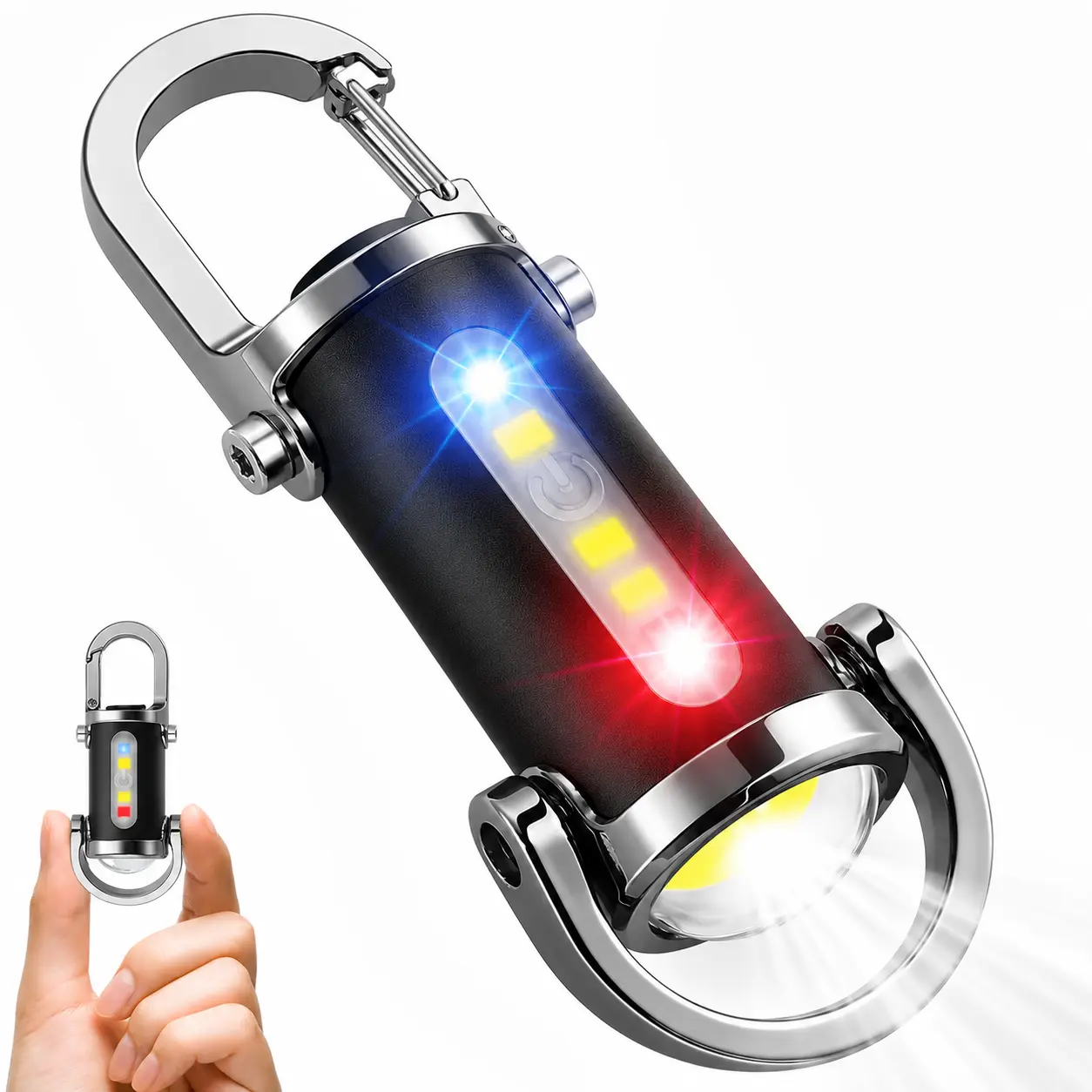 EDC Rechargeable Keychain Flashlight Mini LED Flashlight with 7 Lighting Mode for Walking, Searching and Hiking holiday Gifts