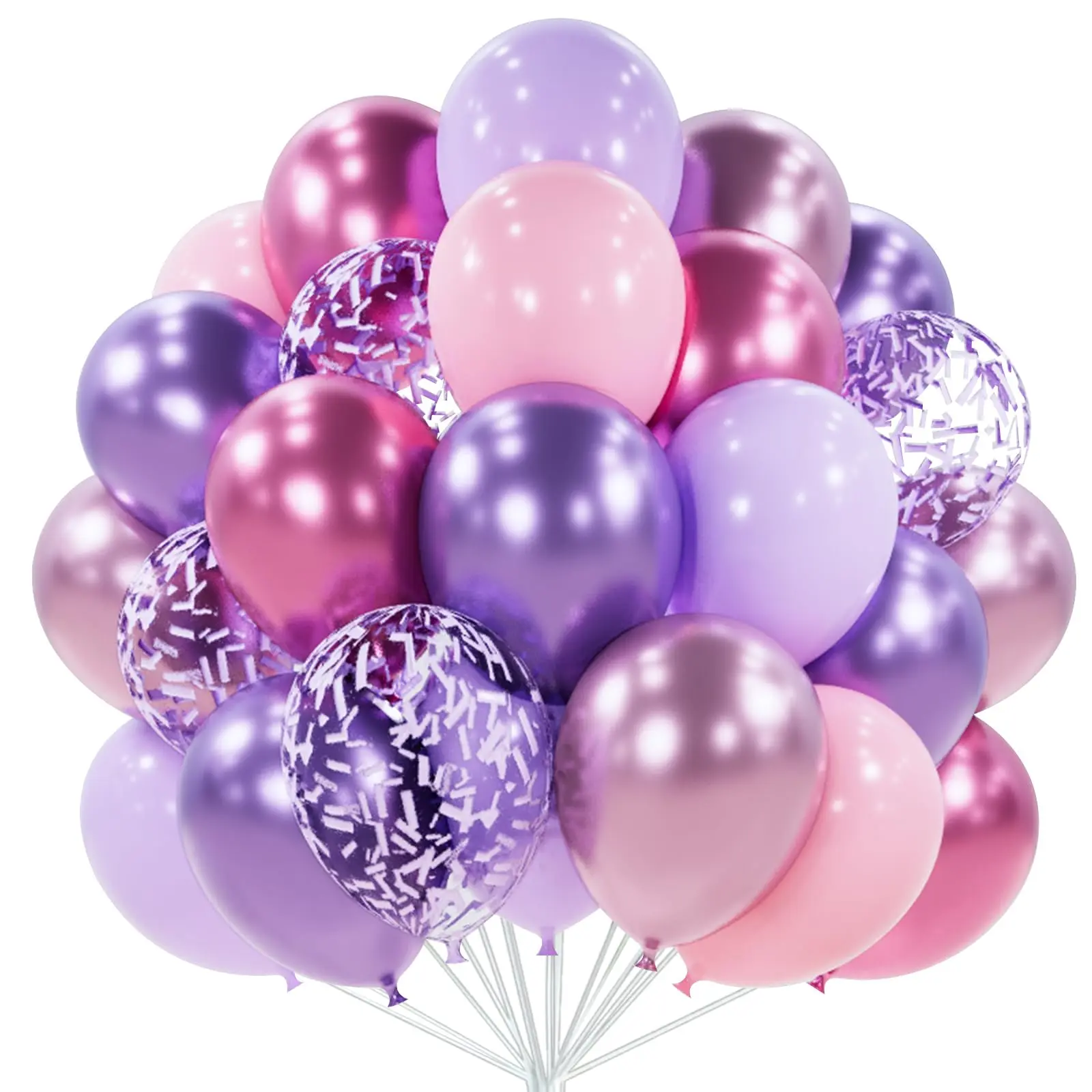 PartyWoo Thick 66pcs 12-Inch Colorful Latex Balloon Arch Set - Pastel Light Metallic Pink, Light Purple, Lavender, Lilac, Confetti Birthday Theme Decor for Baby Shower, Princess Birthday, Balloon Arch Balloons