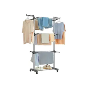 【Deals For You】SONGMICS Clothes Drying Rack Stand 4-Tier, Foldable Laundry Drying Rack 68.1-Inch Tall, Steel, Rolling Clothes Horses Dryer Rack, Easy to Assemble, Indoor Outdoor Use