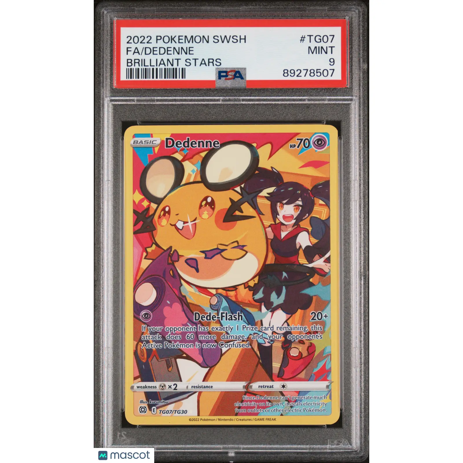 PSA 2022 Pokémon TCG Dedenne #TG07 Trainer Gallery Full Art 9 Graded Card