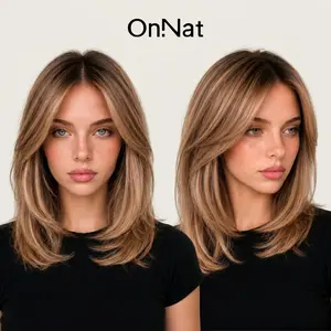 Rachel - OnNat Scalpiana Lace Melt Wig | Human Hair Blend Lightweight Glueless Go-to Style Shadow Rooted Balayage Middle Part Or Side Part Lob Effortless Chic With Face-framing Bangs Pre-plucked Hairline Design Breathable Cap For All Day Comfort