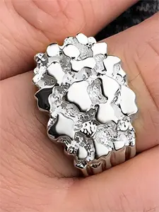 Elegant Silver Plated Gold Nugget Ring for Men - Sizes 6-12 Oro Laminado Rings Men with Silver Plating and Simple Design