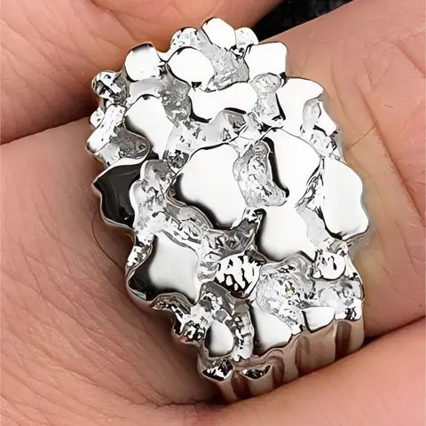 Elegant Silver Plated Gold Nugget Ring for Men - Sizes 6-12 Oro Laminado Rings Men with Silver Plating and Simple Design