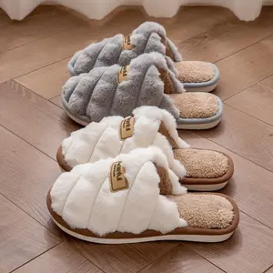 [Trusted] cozy Plaid colorblock slippers for men & women-warm, non-slip indoor home shoes with soft faux rabbit liningGift