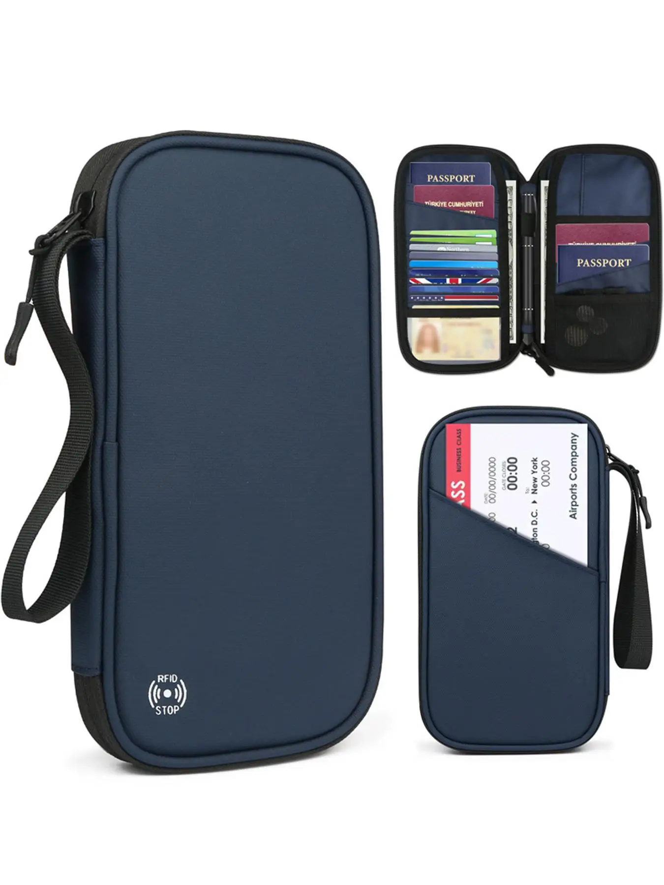 RFID Travel Passport Holder, Men's Letter Pattern Clutches, Lightweight Portable Travel Document Organizer, Passport Card Cover with Zipper Pocket, Tr